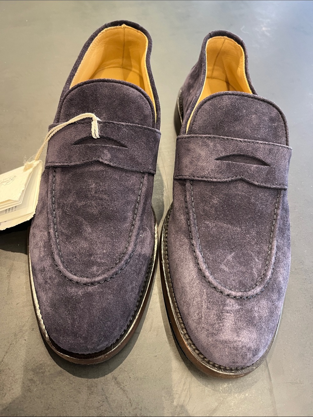 Brunello Cucinelli Men's Suede Penny Loafers in Deep Navy NWT size 40
